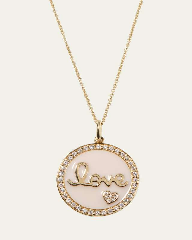 14k Gold Love Medallion Necklace w/ Enamel & Diamonds